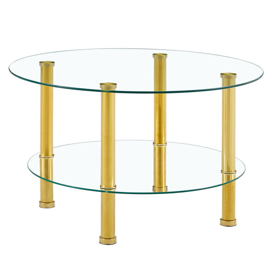 Contemporary Minimalist Double Layer Tempered Glass Coffee Table - Gold / Transparent