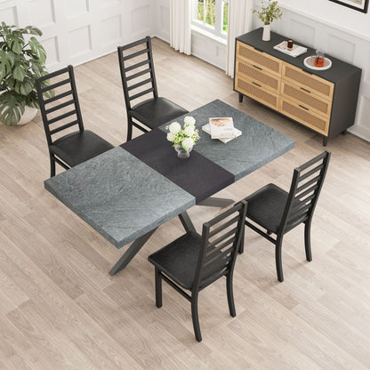 Rectangular Stretch Dining Table With 4 Chairs - Black / Gray
