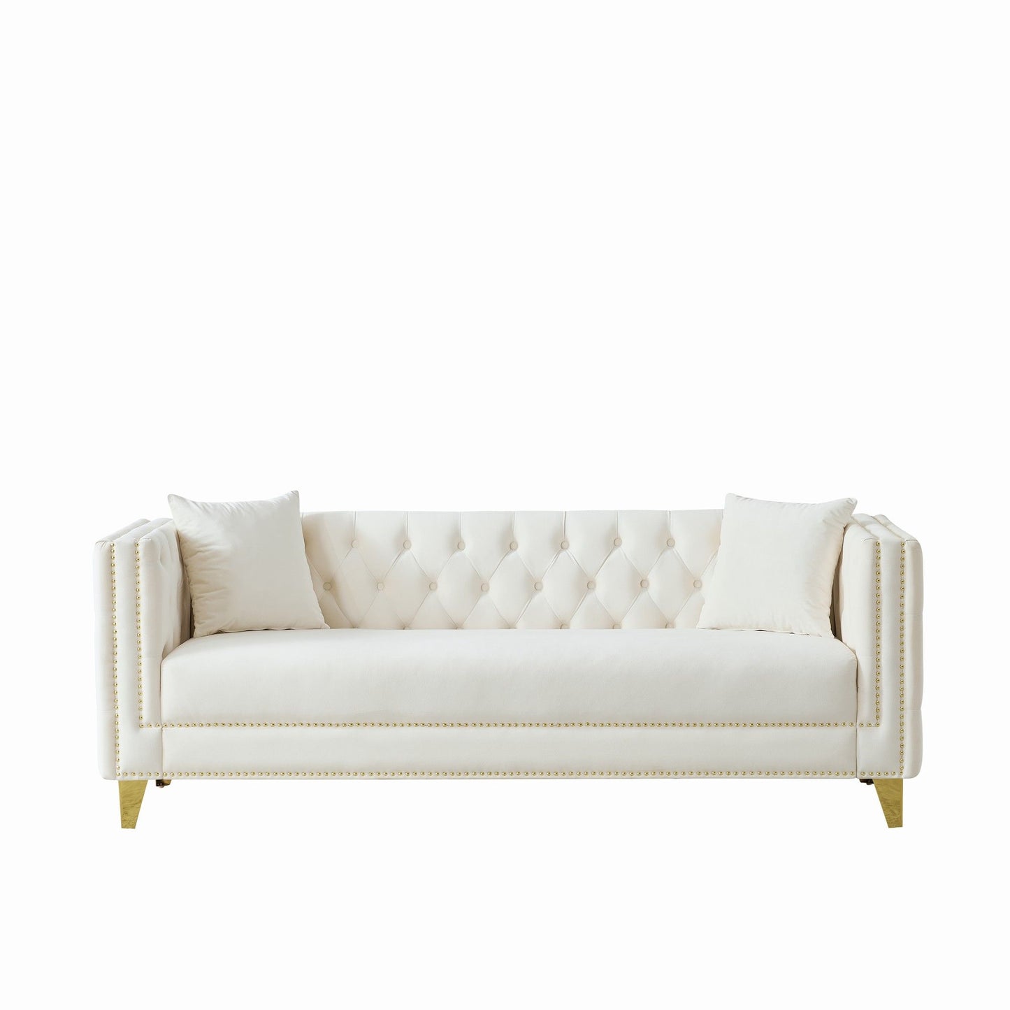3 Seater Deep Seat Sofa, Sofa With Button Nailhead, Square Arm