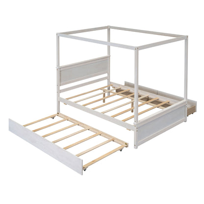 Canopy Platform Bed With Drawers, Support Slats, No Box Spring Needed