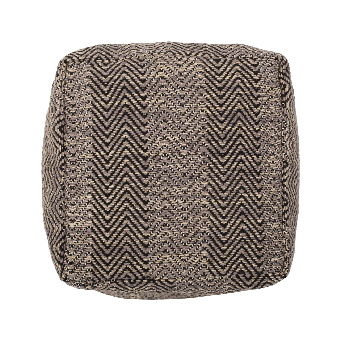 Barracuda - Handcrafted Cotton Pouf With Chevron Pattern - Brown / Beige