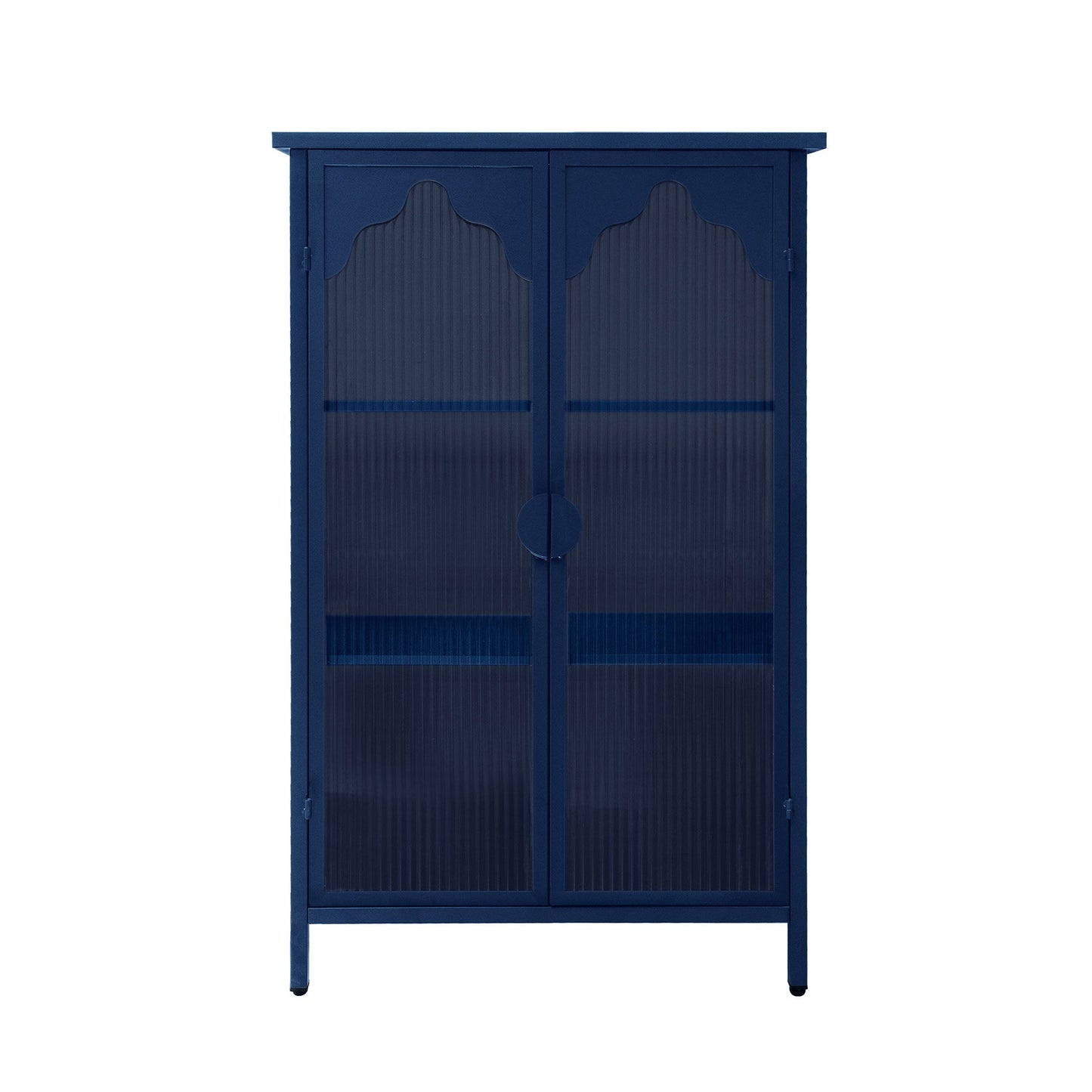 2 Doors Metal Storage Cabinet Display Cabinet With Glass Doors Metal Kitchen Sideboard Buffet Cabinet Glass Storage Cabinet For Dining Room Living Room Bedroom - Dark Blue