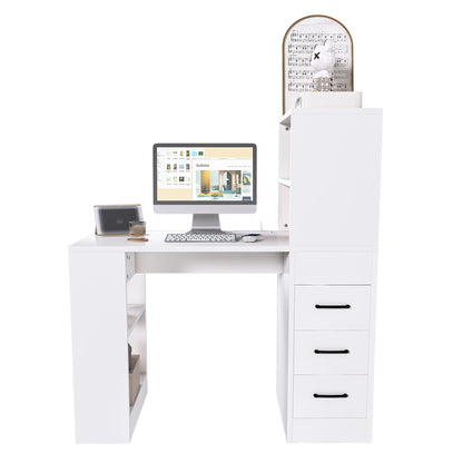 Computer Desk With 4 In 1 Socket & 3 Drawers, 4 Tier Shelves