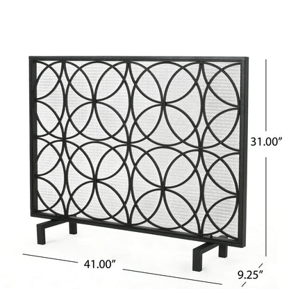 Thayer - Single Panel Iron Fireplace Screen With Geometric Design