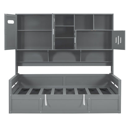 Daybed With All-In-One Cabinet And Shelf