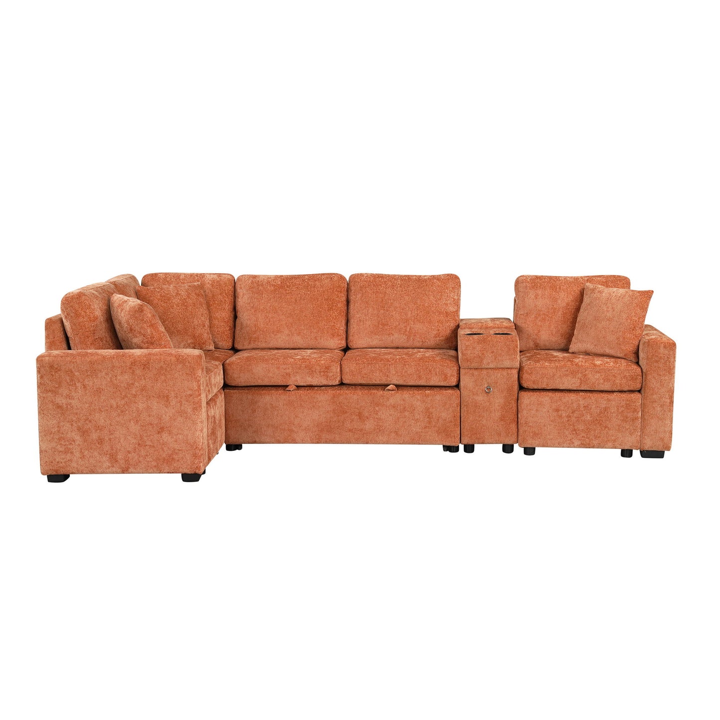 Modular L-Shaped Sectional Sofa Bed With Pull-Out Sleeper, Cup Holders, And Storage