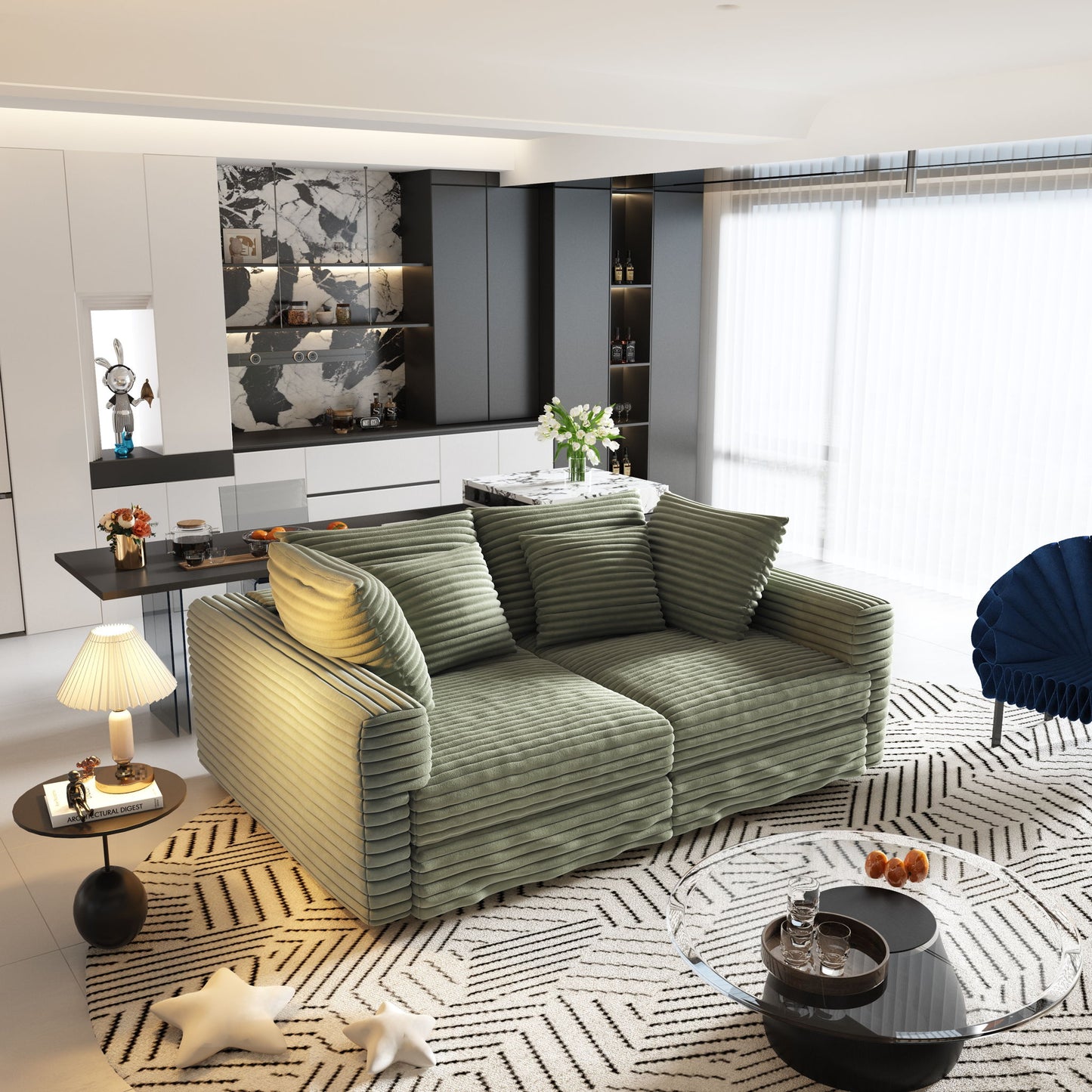 Plush Corduroy 4 Seat Sofa, Modern Comfy Upholstered Sofa Cloud Couch, Deep Seat Couches With Soft Pillows