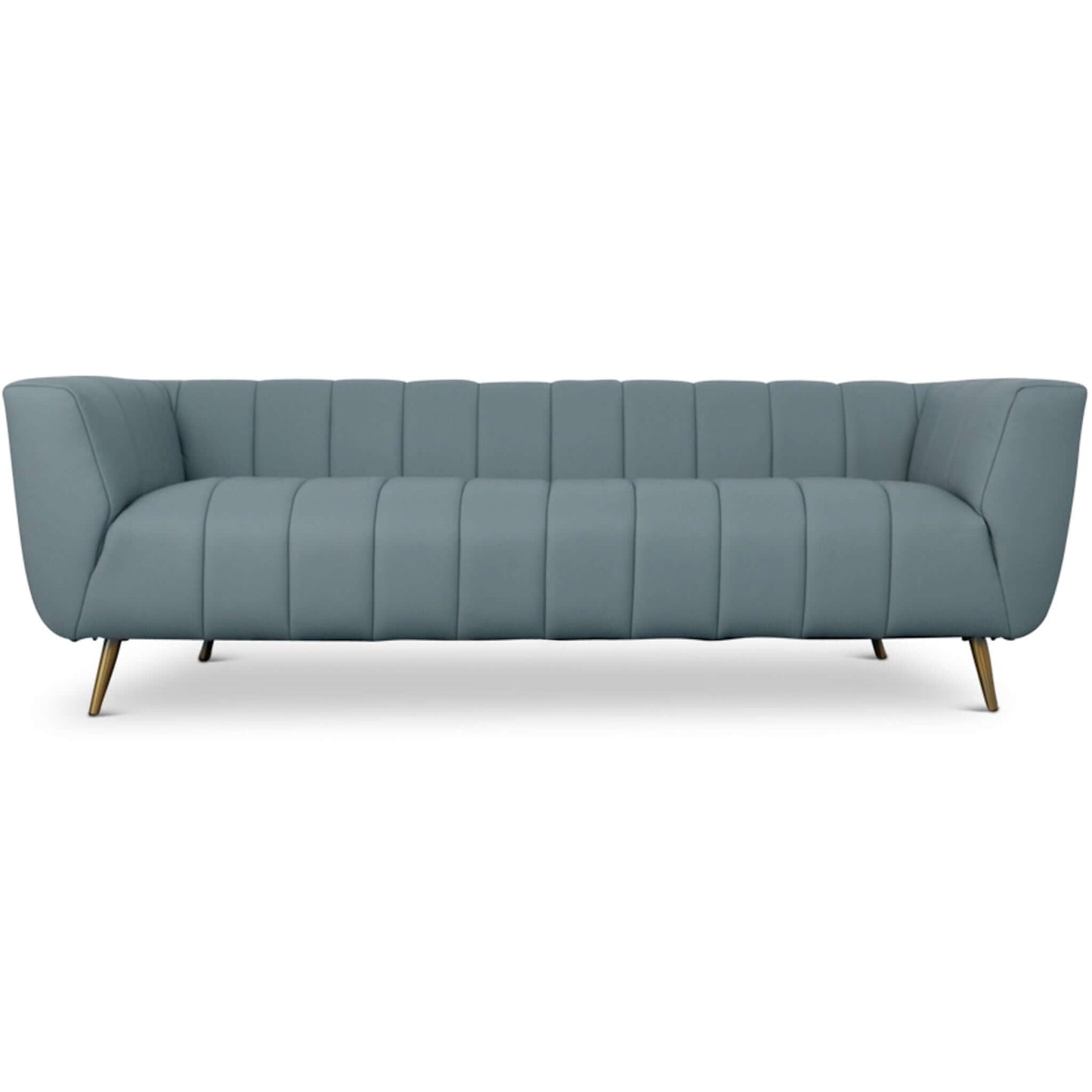 Lamattina - Genuine Italian Leather Channel Tufted Sofa - Dusty Blue / Pewter