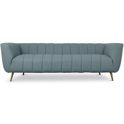 Lamattina - Genuine Italian Leather Channel Tufted Sofa - Dusty Blue / Pewter