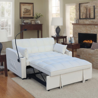 Modern Velvet Loveseat Futon Sofa With Pullout Bed, Adjustable Reclining Backrest, Toss Pillows