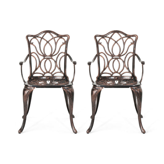 Outdoor Dining Chair With Floral Design And Curved Saber Legs (Set of 2) - Copper