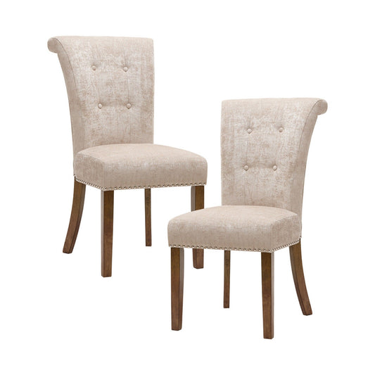 Roll Back Button Tufted Armless Dining Chairs (Set of 2) - Cream