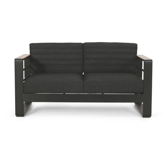 Loveseat With Slat Paneling And Aluminum Frame - Black