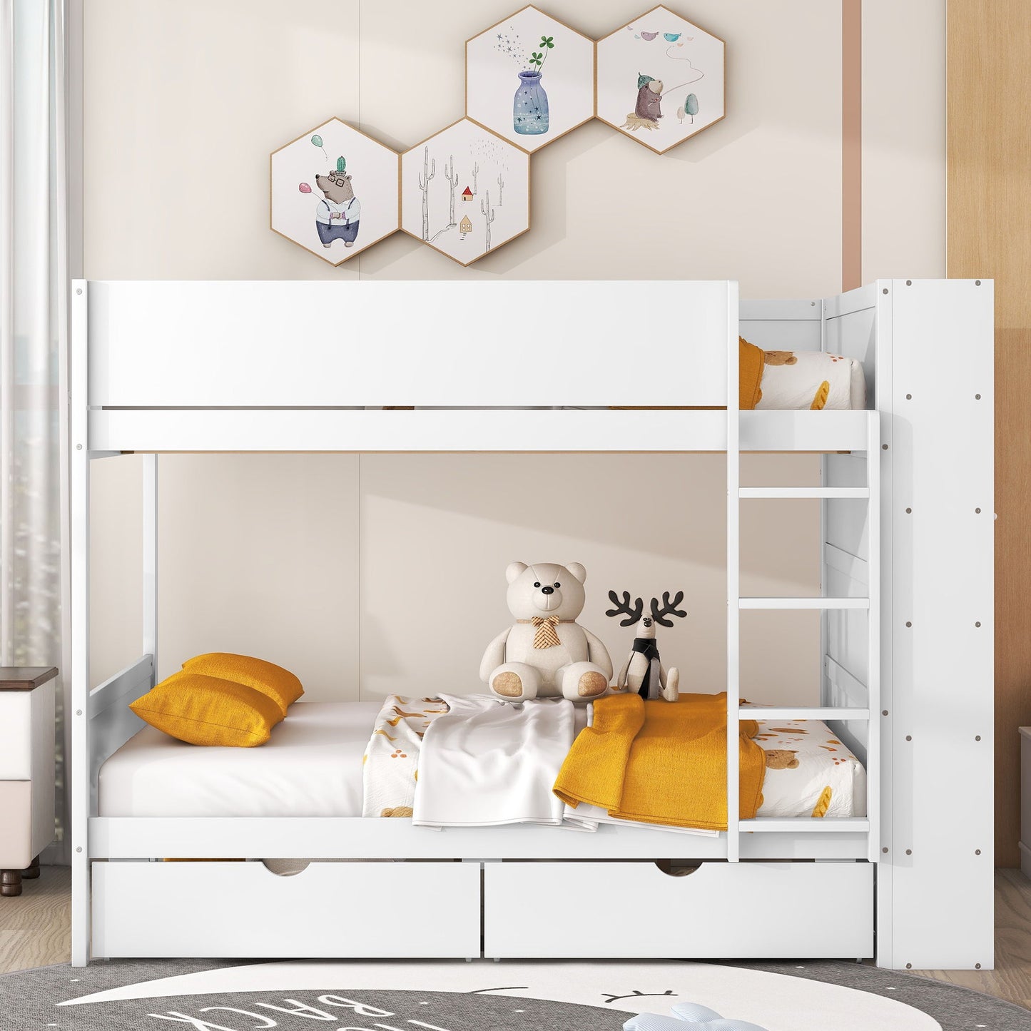 Bunk Bed With 2 Drawers And Multi Layer Cabinet
