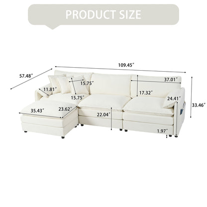 Modern Comfy Deep Seat Modular Sectional Sofa Cloud Couch With Ottoman