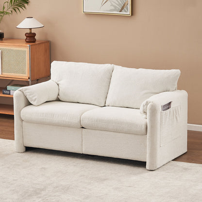 Modern Loveseat Sofa 2 Seater Plush Chenille Fabric Couch With High Density Foam Cushions - Ivory White