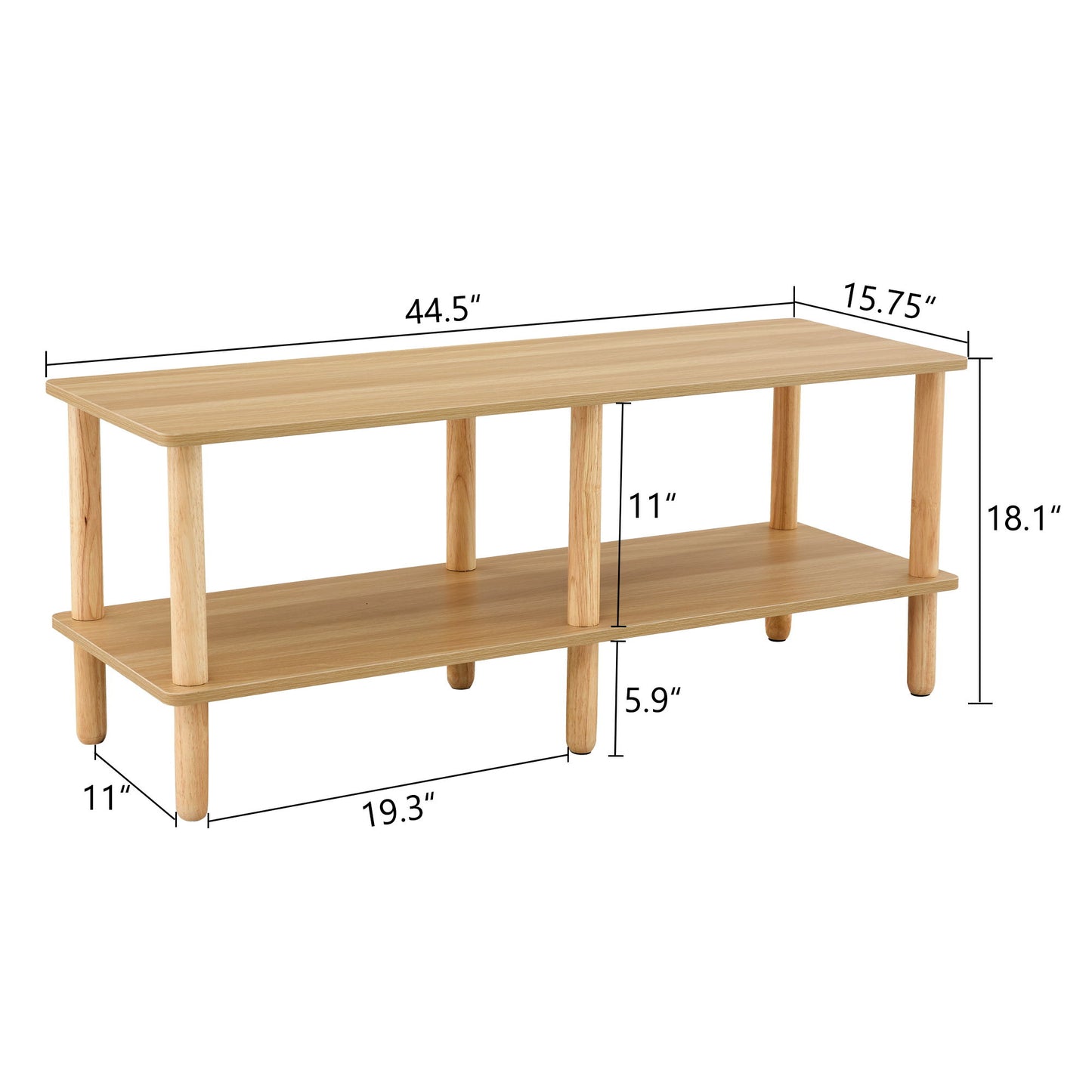 Modern Double Deck TV Cabinet Is Suitable For Living Room, Rectangular Center Table With Open Storage Shelf, Rounded Rubberwood Legs, Stable And Durable - Burly Wood
