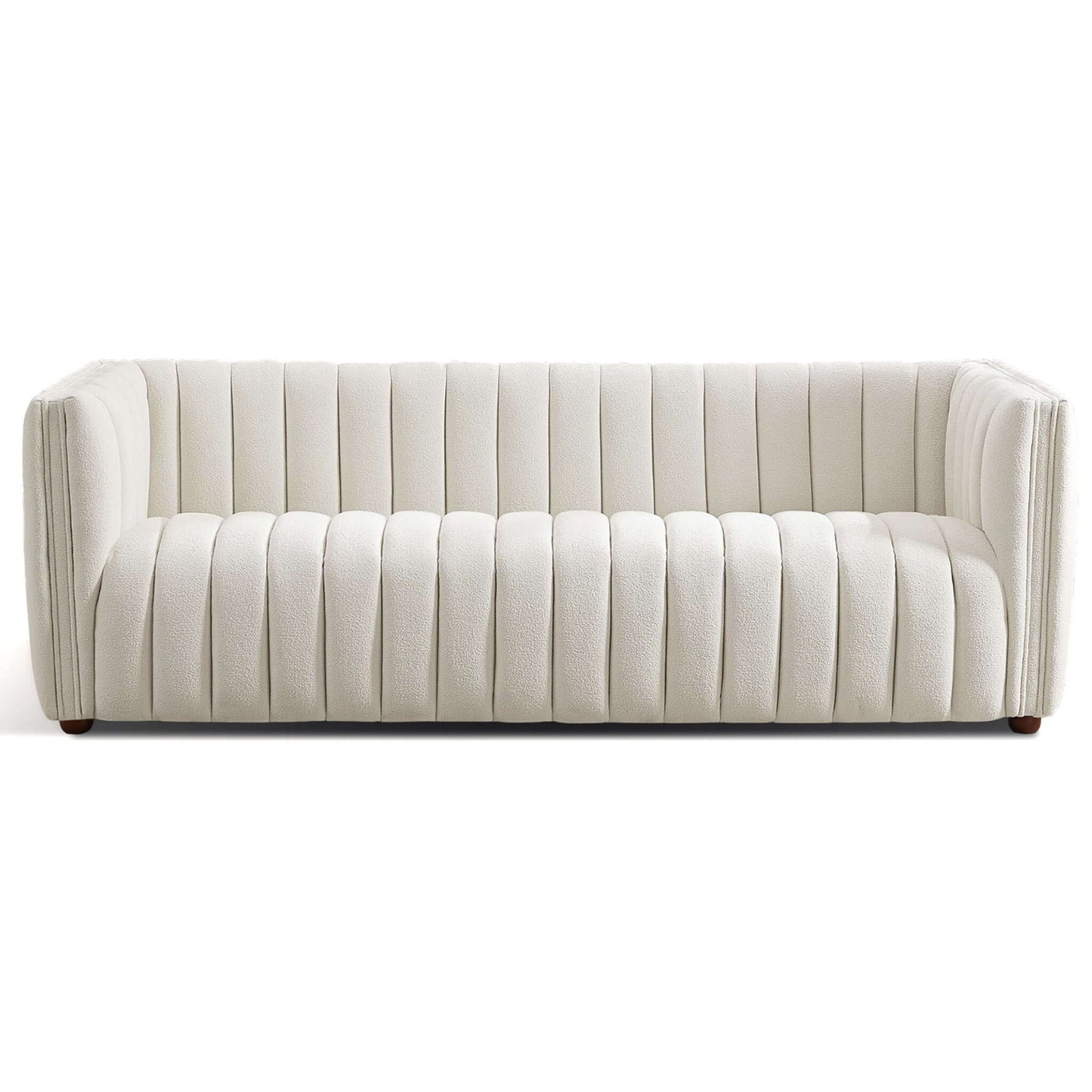 April - Mid-Century Modern Luxury Tight Back Boucle Couch - Ivory / Light Beige / White
