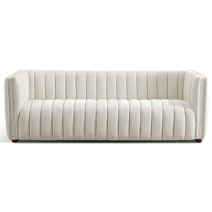 April - Mid-Century Modern Luxury Tight Back Boucle Couch - Ivory / Light Beige / White