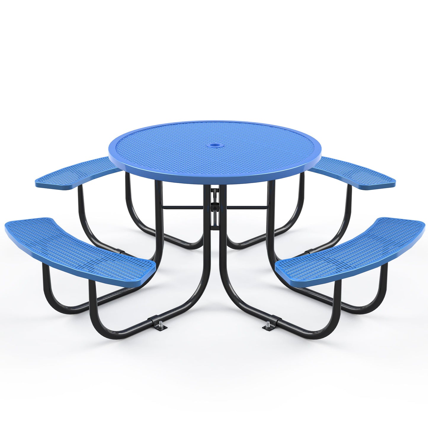Round Outdoor Steel Picnic Table 46" With Umbrella Pole - Blue