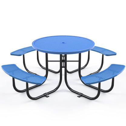 Round Outdoor Steel Picnic Table 46" With Umbrella Pole - Blue