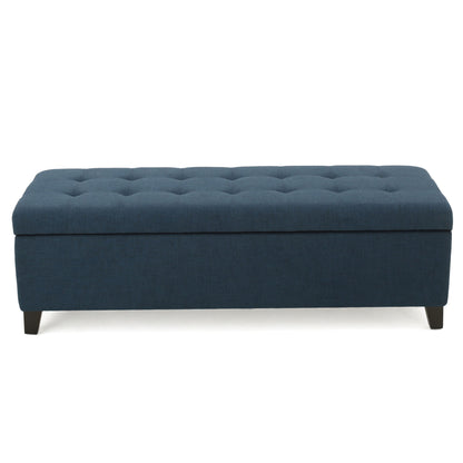Nebulous - Fabric Upholstered Ottoman With Storage And Diamond Tufted Seat - Navy Blue