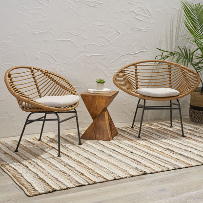 Cordella - Outdoor Woven Wicker Chairs With Cushions, (Set of 2)
