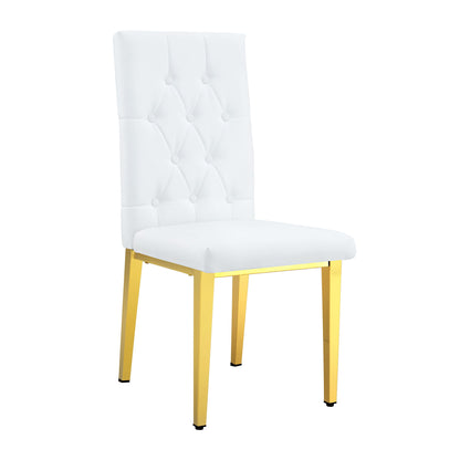 Elegant Vintage Armless Dining Chairs Set With Grid Design And Metal Legs (Set of 4) - White / Gold