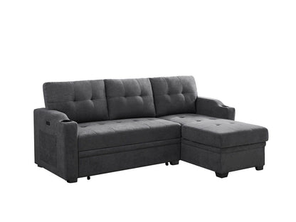 Mabel - Sleeper Sectional With Cupholder, USB Charging Port nd Pocket - Dark Gray