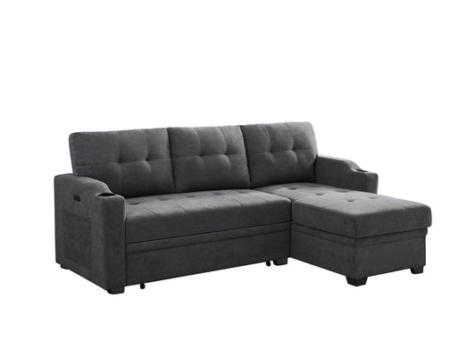Mabel - Sleeper Sectional With Cupholder, USB Charging Port nd Pocket - Dark Gray