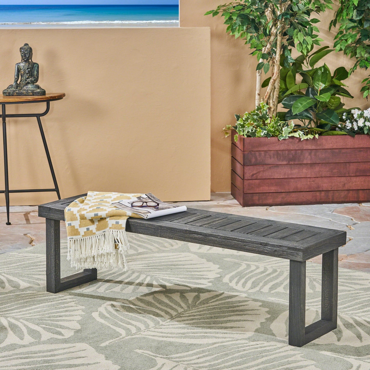 Realm - Outdoor Bench With Slat Panel Top And Base - Dark Gray