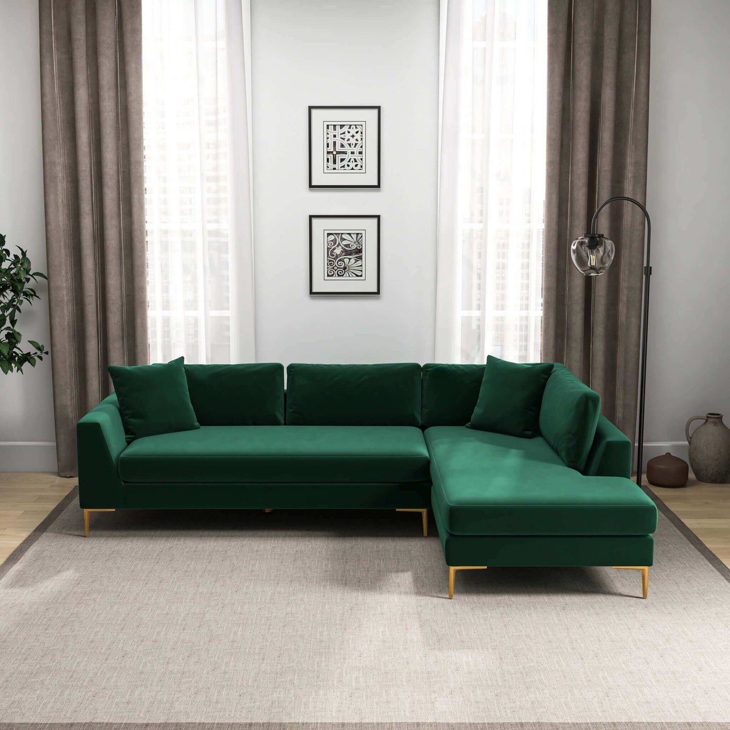 Mano - Right Facing L-Shaped Sectional Sofa - Green