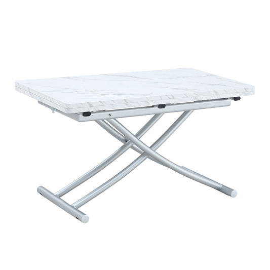 Modern Minimalist Multifunctional Lift Table With Metal Legs - White / Silver