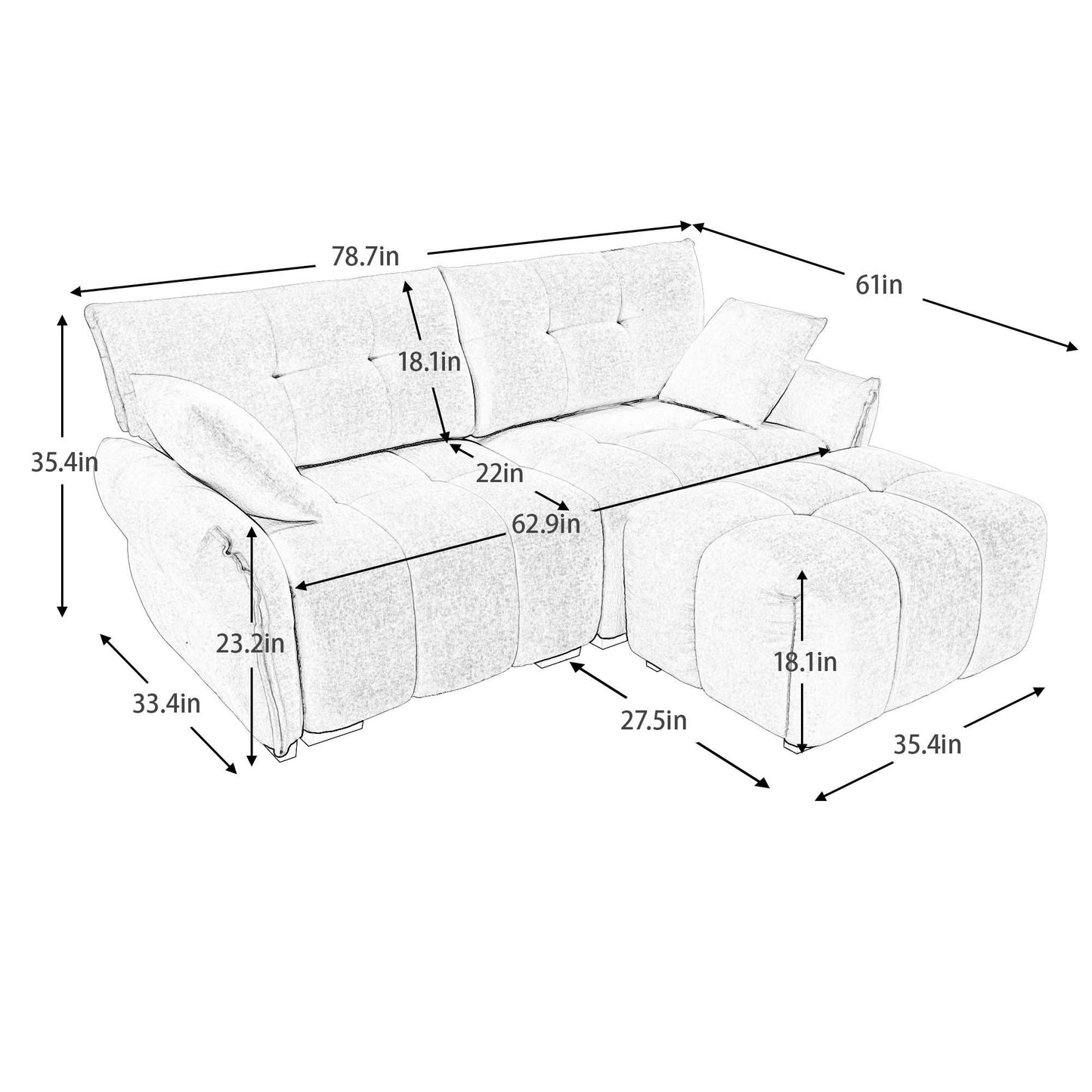 Sofa Set With Ottoman And Pillows, Textured, High Resilience Cushions