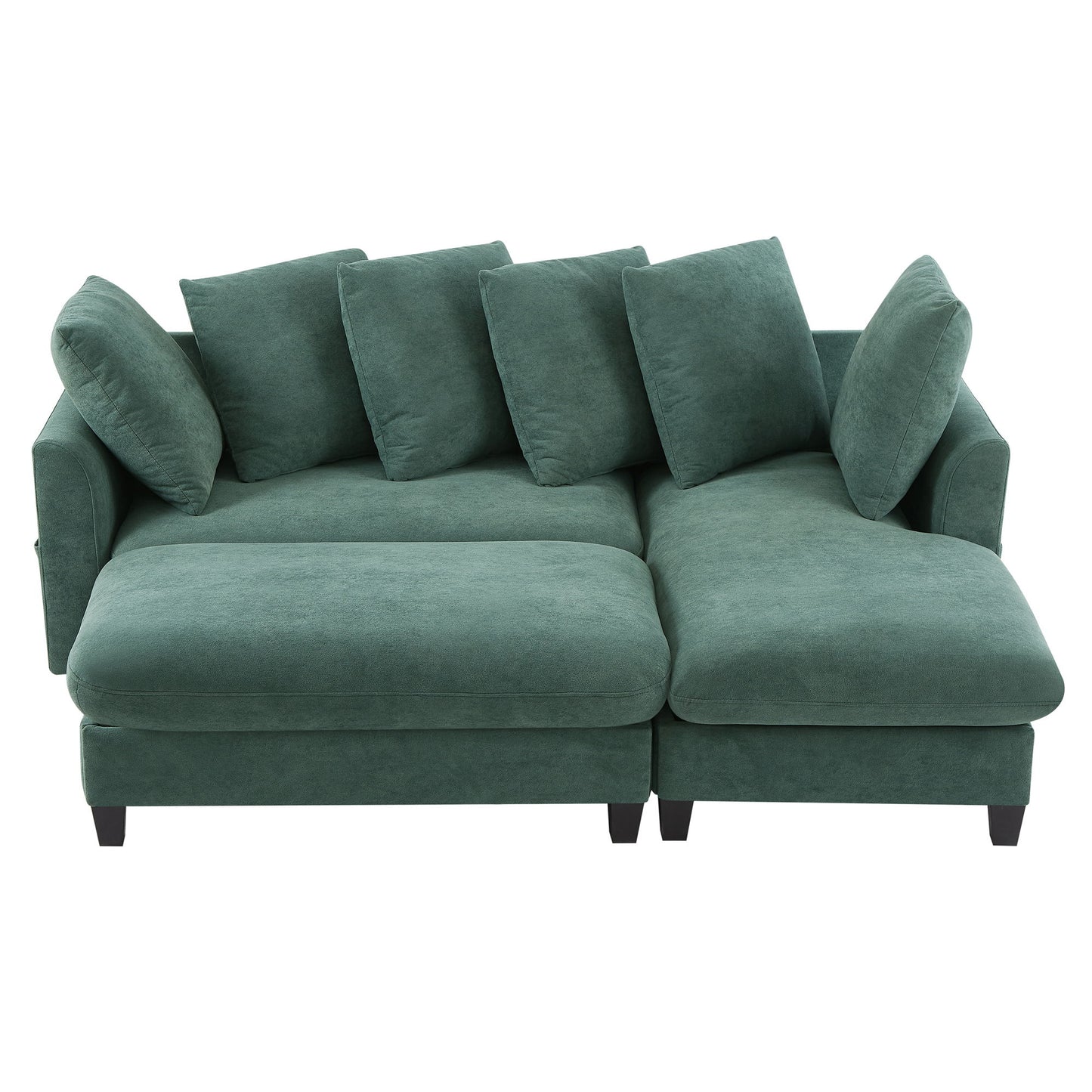 Upholstered L Shaped Sectional Sofa With Storage, Movable Ottoman, And 6 Throw Pillows