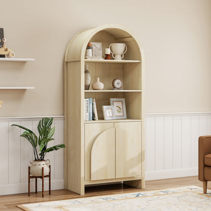 Arched Kitchen Pantry, Modern Farmhouse Wood Kitchen Storage Cabinets, Arched Storage Display Cabinet With Adjustable Shelves, Versatile Cupboard For Kitchen, Dining Room - Natural