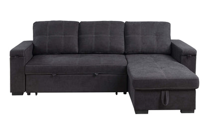 Toby - Woven Fabric Reversible Sleeper Sectional Sofa With Storage Chaise Cup Holder Charging Ports And Pockets