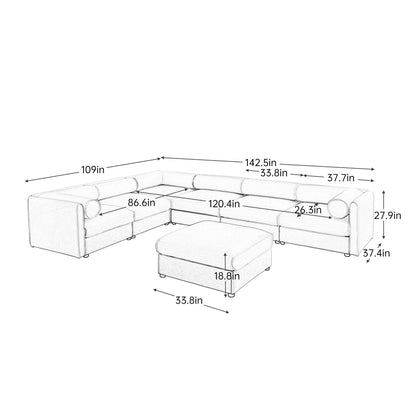 Contemporary Elegant White Chenille Sofa With Storage And Ottoman