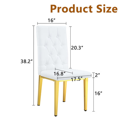 Elegant Vintage Armless Dining Chairs Set With Grid Design And Metal Legs (Set of 4) - White / Gold