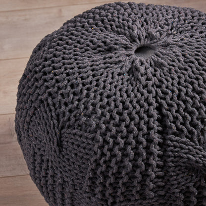 Bordeaux - Knitted Cotton Round Pouf