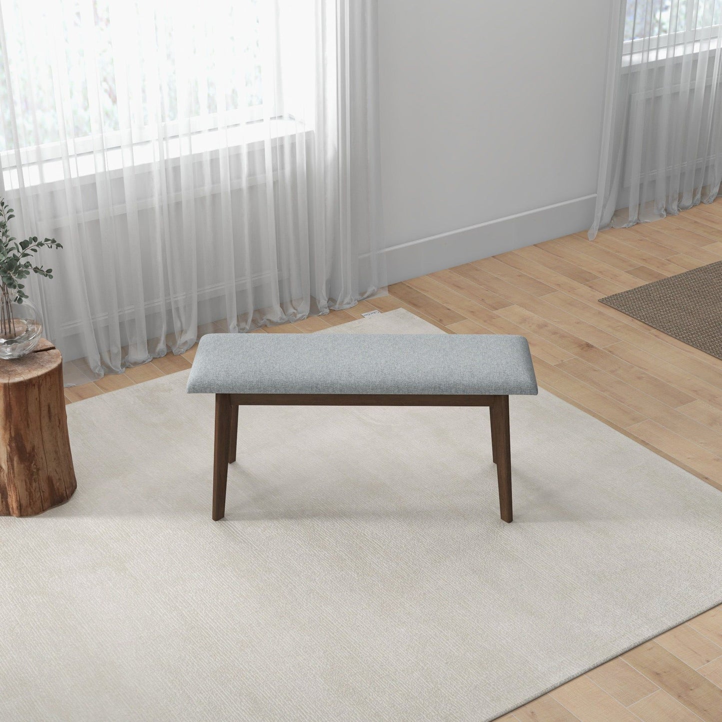 Carlos-Upholstered Solid Wood Bench - Gray