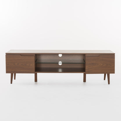 Modern TV Stand With Storage, Tempered Glass Shelf - Walnut