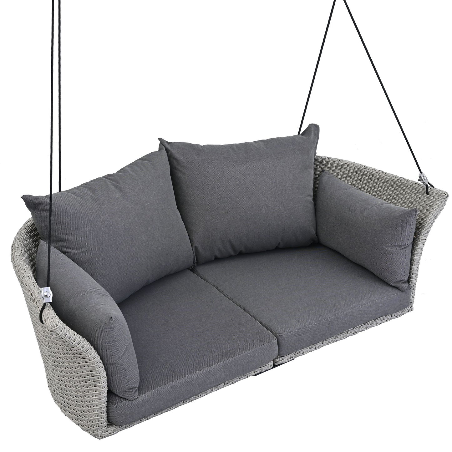 2 Person Hanging Seat, Rattan Woven Swing Chair, Porch Swing With Ropes - Gray / Cushion