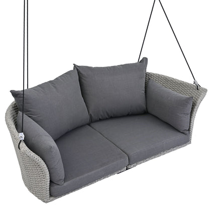 2 Person Hanging Seat, Rattan Woven Swing Chair, Porch Swing With Ropes - Gray / Cushion