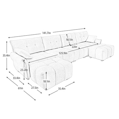 Sofa Set With Ottoman And Pillows, Textured, High Resilience Cushions