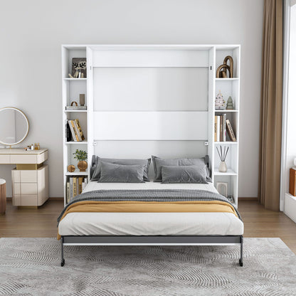 Queen Murphy Bed With Storage Cabinet - White