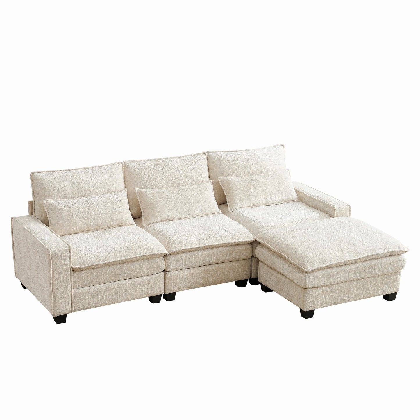 Modern Comfy Chenille L Shaped Sectional Sofa With Movable Ottoman