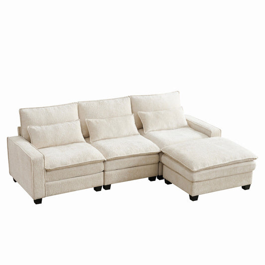 Modern Comfy Chenille L Shaped Sectional Sofa With Movable Ottoman
