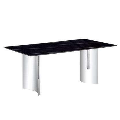 Modern Minimalist Dining Table With Marble Glass Top