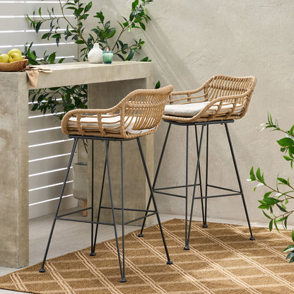 Outdoor Rattan Bar Chair With Metal Legs